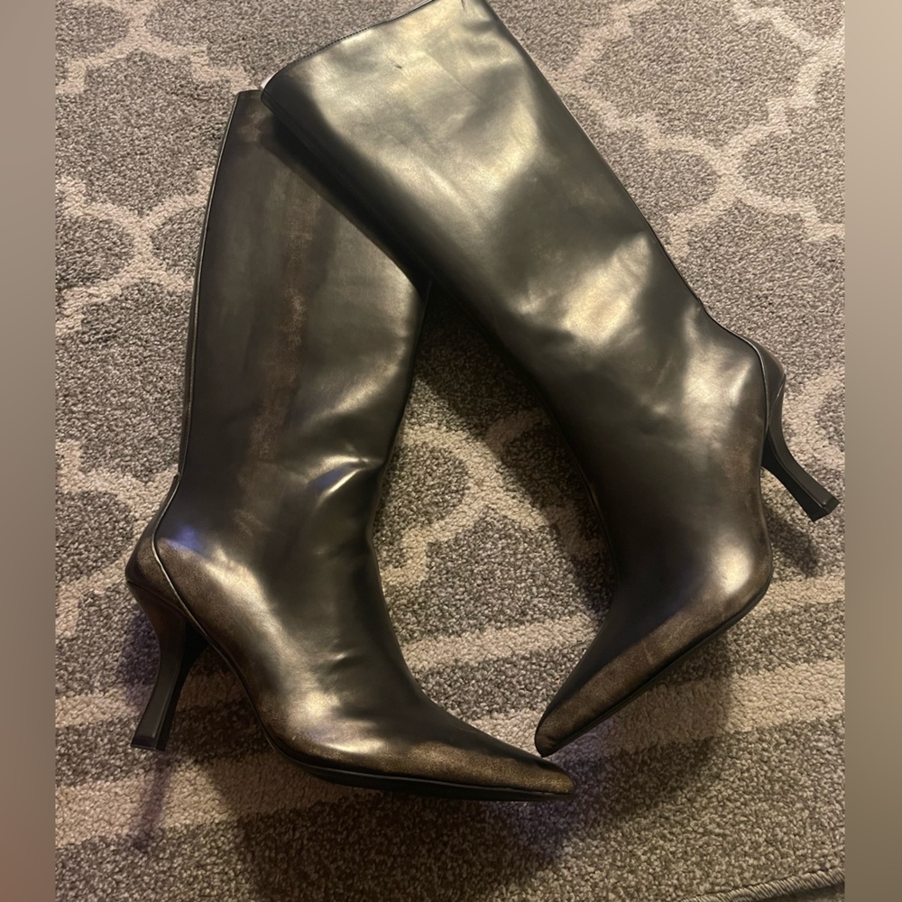 Zara Brown distressed  Pointed-Toe tall Boots
